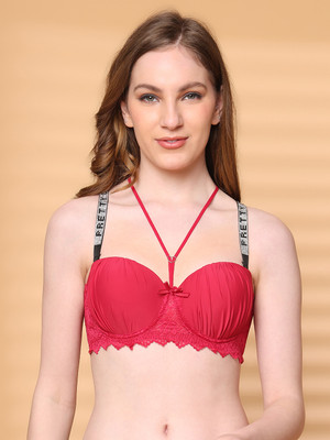 PrettyCat Lightly Padded Balconette Bra With Shine Strap for Women & Girls Women Balconette Lightly Padded Bra(Red)