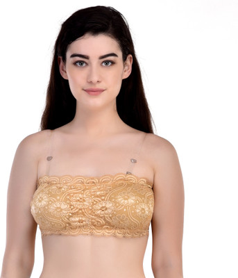 Lady Nice Skin Color Floral Embroidered With Detachable Straps Women Bralette Lightly Padded Bra(Beige)