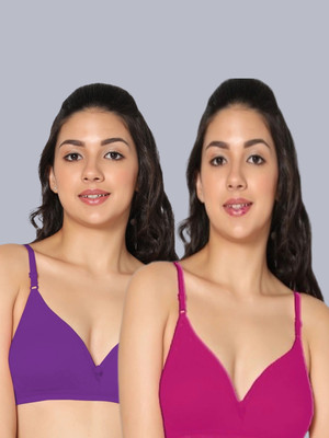 Eden EDEN02PURPLEMAGENTA Women T-Shirt Non Padded Bra(Purple, Pink)