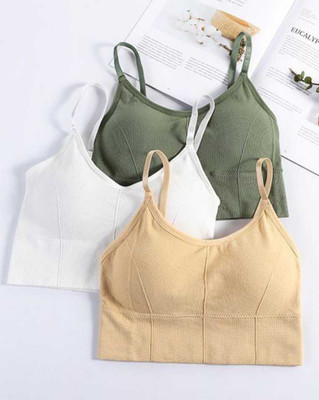 VIHORY Women Sports Lightly Padded Bra(Green, White, Beige)