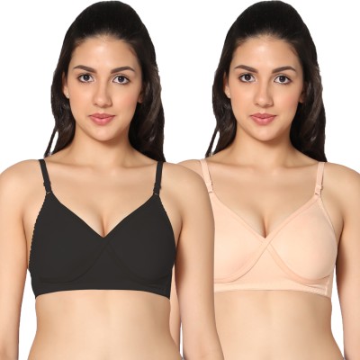 in care Women T-Shirt Non Padded Bra(Black, Beige)