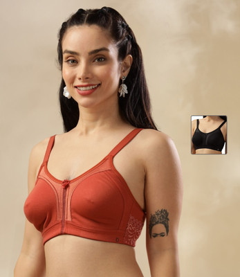 Dollar Missy Pack of 2 Rich Cotton Firm Support Plu Size Women Everyday Non Padded Bra(Black)