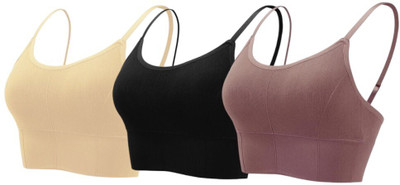 Vanila Removeable Padded Sport Bra Women Sports Lightly Padded Bra(Beige, Black, Purple)