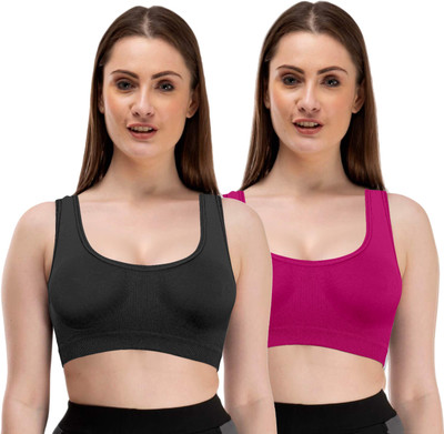 Brafee Women Sports Non Padded Bra(Black, Maroon)