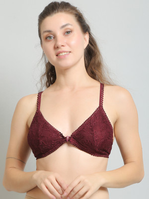 N-gal N-Gal Lycra Floral Lace Bridal Bralettes Bra Women Bralette Non Padded Bra(Purple)
