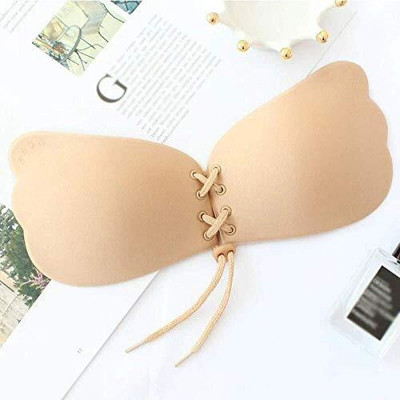 gvv Women's Silicone Padded Wire Free Push Up Bra Beige Women Push-up Lightly Padded Bra(Beige)