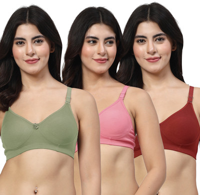 LILY Axela Moulded Double Layered Women T-Shirt Non Padded Bra(Green, Pink, Maroon)