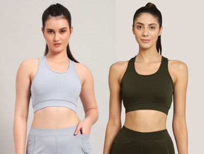 BEING RUNNER Women Sports Non Padded Bra(Grey, Green)