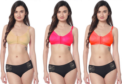 Shree Brahmani Corporation Women's Super PC Cotton Lycra Free Size Non Padded Front Hook Bra Women Everyday Non Padded Bra(Gold, Pink, Red)