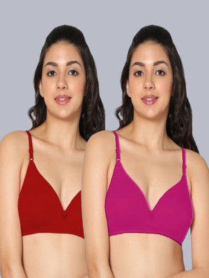 Eden EDEN02MAGENTARED Women T-Shirt Non Padded Bra(Pink, Red)