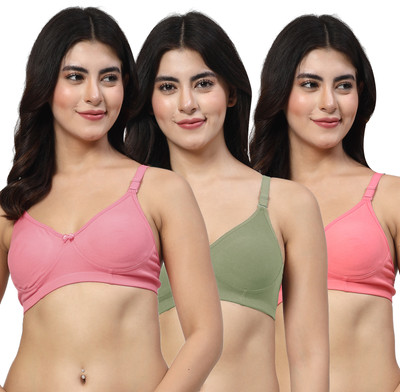 LILY Axela Moulded Double Layered Women T-Shirt Non Padded Bra(Pink, Brown, Maroon)