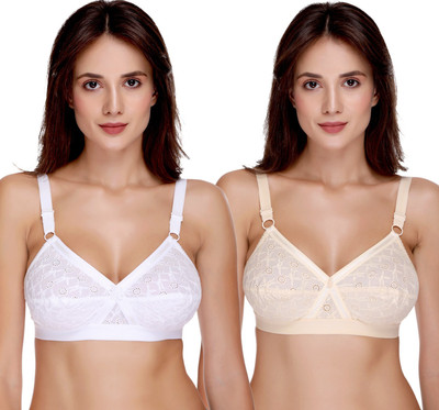 SONA Cross Chiken Everyday Plus Size Full Coverage Non Padded Cotton Bra Women Full Coverage Non Padded Bra(White, Beige)