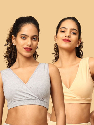 The Mom Store The Mom Store - Combo Of 2 Maternity Nursing Sleep Bra - Grey & Beige Women Maternity/Nursing Non Padded Bra(Grey, Beige)