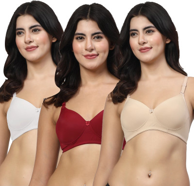 LILY Dapyklis Women T-Shirt Lightly Padded Bra(White, Maroon, Beige)