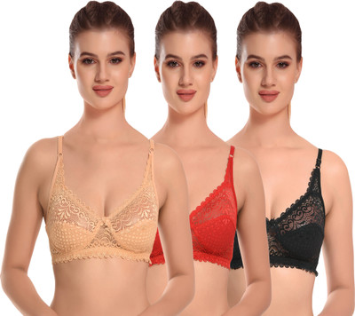 Anamta ANMATA pack of 3 Net non padded bra Women Everyday Non Padded Bra(Multicolor)