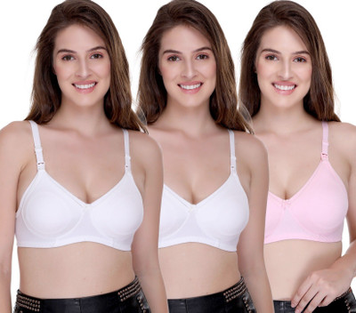 SONA Breast Feeding Maternity for Milk Feeding Elastic Straps Women Maternity/Nursing Non Padded Bra(White, White, Pink)