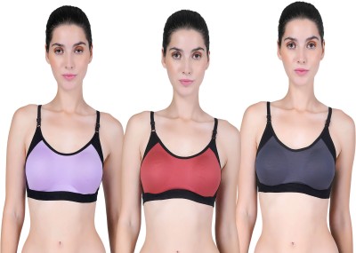 lufiya Women Sports Non Padded Bra(Orange, Purple, Grey)