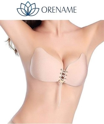 ORENAME Women Silicon Gel Self Adhesive Stick On Push up Strapless Backless Bra Women Stick-on Heavily Padded Bra(Beige)