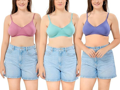 EASYPICKDROP Women T-Shirt Non Padded Bra(Blue, Pink, Purple)