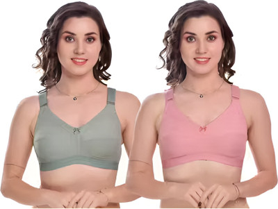 LADHAVA Fashionable Cotton Bra for Women – Solid, Comfy, Full Coverage Women Everyday Lightly Padded Bra(Pink, Light Green)
