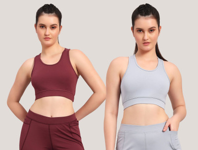 BEING RUNNER Women Sports Non Padded Bra(Maroon, Grey)