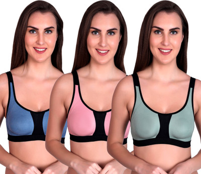 zexcaare vini Women Sports Non Padded Bra(Pink, Dark Blue, Dark Green)
