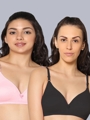 Eden EDEN02PINKBLACK Women T-Shirt Non Padded Bra(Pink, Black)