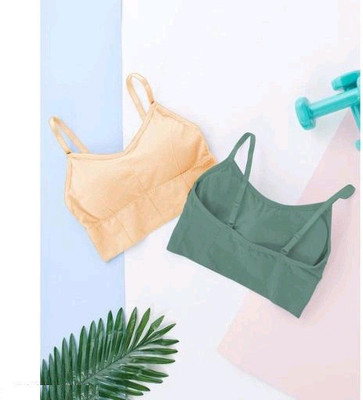 Vinbila Women Sports Lightly Padded Bra(Beige, Green)