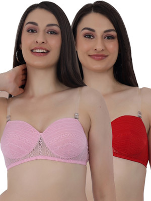 Selfcare Women's Embroidery Half Coverage Lightly Padded T-shirt Bra Women T-Shirt Lightly Padded Bra(Red, Pink)