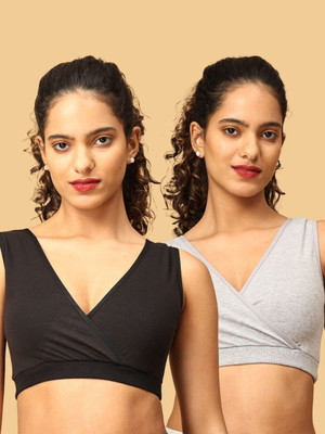 The Mom Store The Mom Store - Combo Of 2 Maternity Nursing Sleep Bra - Black & Grey Women Maternity/Nursing Non Padded Bra(Multicolor)