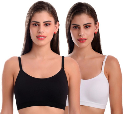 misfire Women Super Stretchable/Adjustable Non Padded Sports Bra Women Cami Bra Non Padded Bra(White, Black)