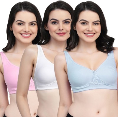 COLLEGE GIRL CG1214 Double Layered Women T-Shirt Non Padded Bra(Light Blue, White, Pink)