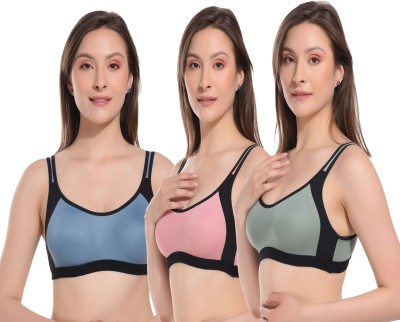 CURVZEX Women Sports Non Padded Bra(Pink, Green, Blue)