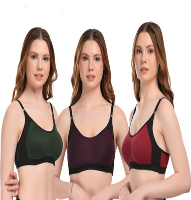 ZEXCARE Women Sports Non Padded Bra(Purple, Green, Maroon)