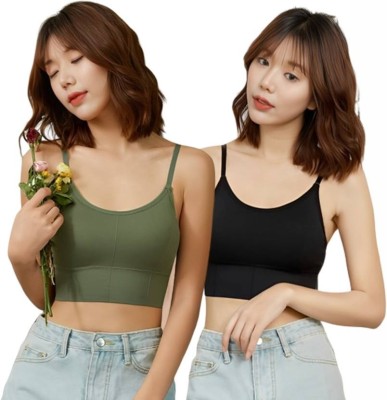 FiveFlag Women T-Shirt Lightly Padded Bra(Green, Black)