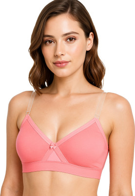 SONA full coverage bra for heavy bust Non-Padded Wire free Transparent Straps Bra Women Full Coverage Non Padded Bra(Pink)