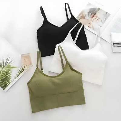 Crusila Unique Desing Women Sports Lightly Padded Bra(Black, Grey, Green)