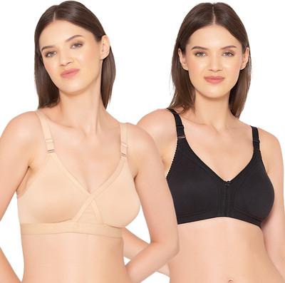 Groversons Paris Beauty Non-padded Combo Bra Women Full Coverage Non Padded Bra(Beige, Black)