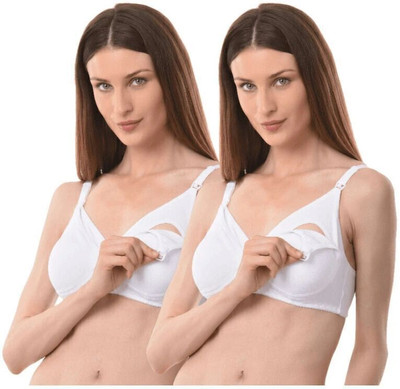 Vanila Women Feeding Maternity/Nursing Non Padded White Bra (Size 34, Pack of 2) Women Maternity/Nursing Non Padded Bra(White)