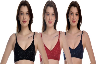 elina Women T-Shirt Non Padded Bra(Blue, Red, Black)