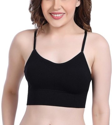 Women Cami Bra Lightly Padded Bra(Black)