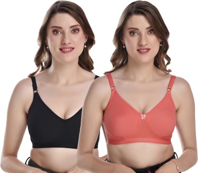 ELINA Women Minimizer Non Padded Bra(Black, Orange)