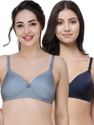 COLLEGE GIRL Hellopad ComboPO2 Women T-Shirt Lightly Padded Bra(Grey, Dark Blue)
