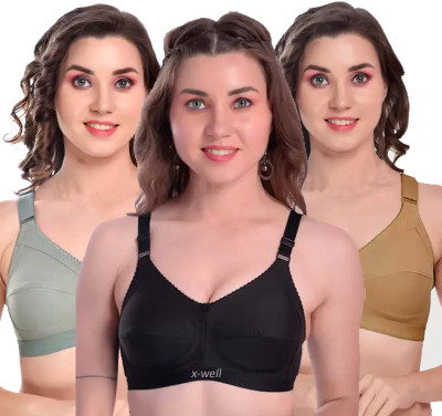 X-WELL Women Everyday Non Padded Bra(Light Green, Black, Beige)