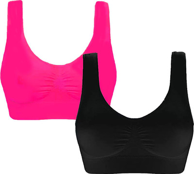 JOLBEL Women Sports Non Padded Bra(Pink, Black)