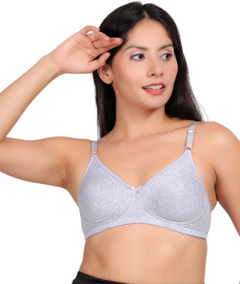 Luv Mystery COTTON SPANDEX NON PADDED BRA Women Full Coverage Non Padded Bra(Grey)