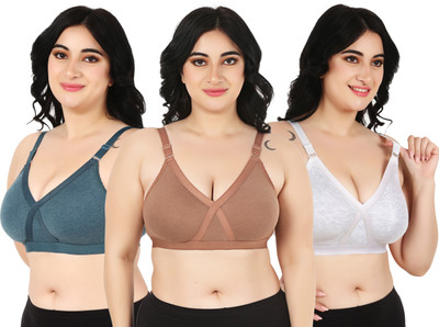 Funahme zannat Women Full Coverage Non Padded Bra(Blue, Brown, White)