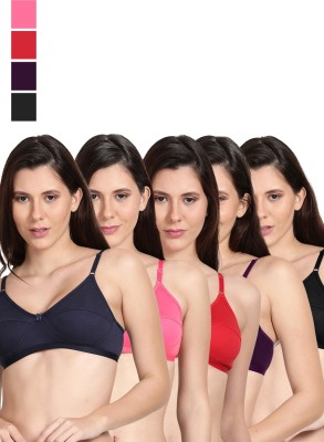 Shyle Shyle Non Padded Seamed Casual Bra-Multicolor(Pack of 5) Women Everyday Non Padded Bra(Black, Pink, Purple, Red, Dark Blue)