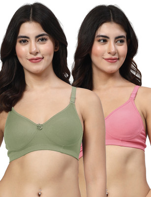 LILY Axela Moulded Double Layered Women Minimizer Non Padded Bra(Green, Pink)