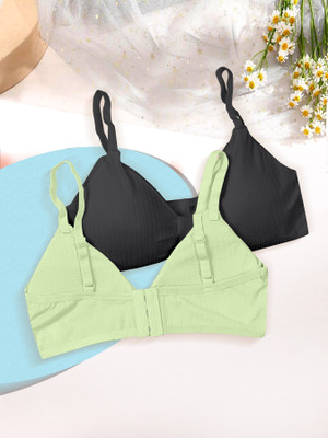 NAGARVEL CREATION A/3337-BLK/PRT-P02-32 Women Push-up Lightly Padded Bra(Black, Green)